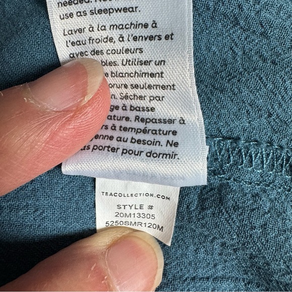 Tea Collection Dress Girl Size 4 Teal Blue Embroidered Flutter Sleeve Geometric - Picture 9 of 12